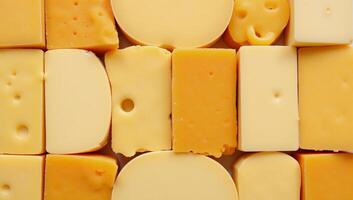 A diverse array of cheese types arranged to create a unified eyecatching design photo