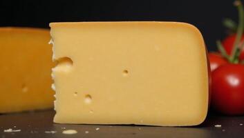 Closeup portrait showcases gourmet cheeses allure with an emphasis on texture photo