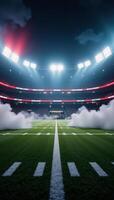 Computergenerated American Football Stadium field with smoky neon backdrop ideal for designs in flyers ads booklets and leaflets photo