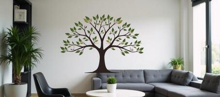 Illustrated family tree depicted within an office setting backdrop to represent growth connection photo