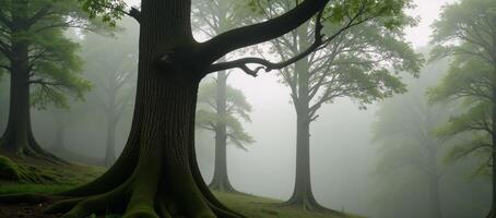 Enchanted woodland with misty ambiance photo