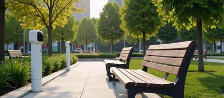 Smart City Park equipped with IoT sensors to monitor Air Quality Noise Levels Usage photo