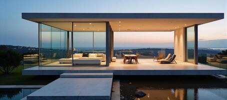 Spacious modern glass residence featuring an open layout photo