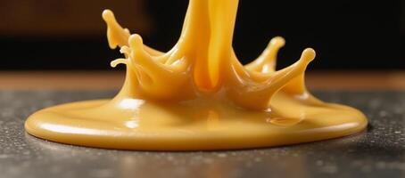 A playful molten cheese splash forms dynamic streams in a lively cooking scene photo