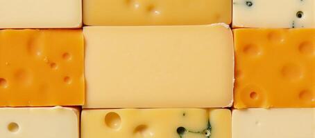 Pattern showcasing an array of diverse cheeses with creamy vibrant tones photo