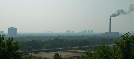 Image showcases air pollution and greenhouse effect issues through a visual representation of polluted skies and degraded environments photo