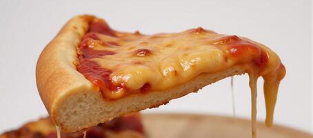 Cheesedripping pizza slice with a bite taken out photo