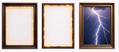Stylized lightning frames featuring blue electric borders and isolated photo frames accentuated by a thunderbolt impact capturing the magic of a powerful storms electrical discharge through realistic