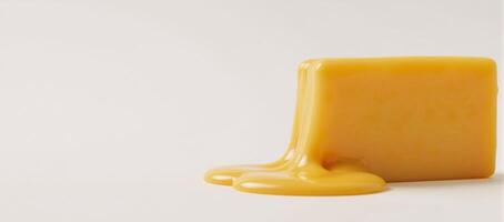 Melted cheese with a focus on its droplets and borders against a plain backdrop Isolated photo