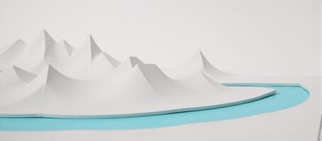 A minimalist scene with intricate papercut mountain ranges and winding river patterns photo