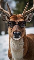 A hipster reindeer donning sunglasses for a brutal holiday twist photo