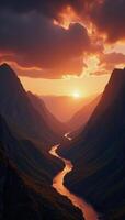 Sunset in Space Romantic Riverinspired View of Valley Original Prompt In a breathtaking dreamy scene reminiscent of romantic riverscapes an ethereal sunrise illuminates a distant valley set amidst the photo