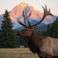 Stunning sunrise scene featuring an elk displaying its bugle call photo