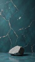 A minimalist image featuring an elegant bluetoned marble textured backdrop with natural rock patterns and grungy stone walls photo