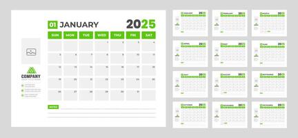 corporate Monthly pages dark color Planner Calendar Templates 2025 set. wall or desk simple 2025 Planner Calendar bundle with week start on Sunday. Set of 12 Months 2025 Wall quarterly calendar. vector