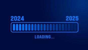 2025 progress loading bar corporate business technology blue color background or banner design template. Happy new year wish blue color loading bar banner design. vector