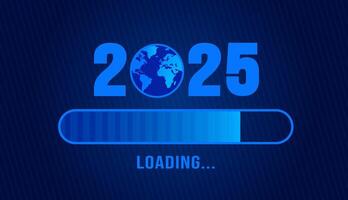 2025 progress loading bar corporate business technology blue color background or banner design template. Happy new year wish blue color loading bar banner design. vector