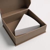 3D Rendering Triangular Cake Slice Mockup Package in a Blank Box Template photo