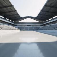 3Drendered image Empty arena with concrete floors glass fences and triangular dome roof photo