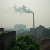 Image showcases air pollution and greenhouse effect issues through a visual representation of polluted skies and degraded environments photo