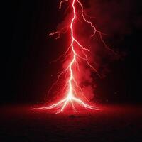A vibrant red energy bolt releases from a wizards staff during a flashy lightning storm depicted as an electrifying illustration against a dark backdrop photo