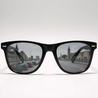 Vision clouded by air pollution viewed via distorted lenses on eyeglasses photo