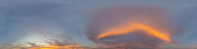 Panorama of a dark blue sunset sky with pink Cumulus clouds. Seamless hdr 360 panorama in spherical equiangular format. Full zenith for 3D visualization, sky replacement for aerial drone panoramas. photo