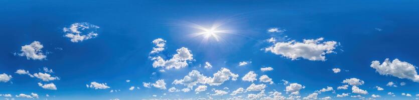 Seamless panorama of sky with light clouds in spherical equirectangular format with complete zenith for use in 3D graphics, game and for composites in aerial drone 360 degree panoramas as a sky dome. photo