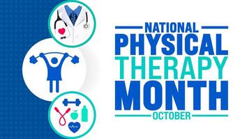 National Physical Therapy Month background or banner design template is observed every year in October. Holiday concept. Template for card, poster, placard, template. eps 10 vector