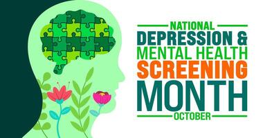 National Depression and Mental Health Screening Month background or banner design template is observed every year in October. Holiday concept. Template for card, poster, placard, template. eps 10 vector