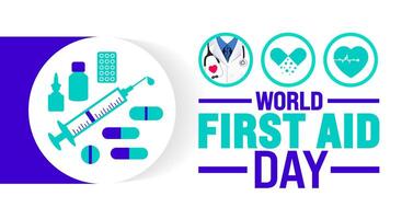 World First Aid day background or banner design template. Holiday concept. Template for background, banner, card, poster, placard, design template with unique shapes with standard color. vector