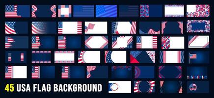 45 mega set of modern abstract shape united state of America background design template. USA flag banner bundle. USA flag design bundle with abstract shape. vector