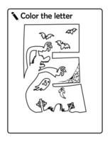 Halloween spider net alphabet coloring worksheet vector