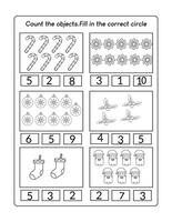 count and color Christmas math worksheet vector