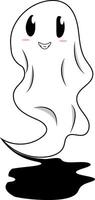 White ghost with black eyes and a smiling expression, accompanied by a dark shadow. Suitable for Halloween themed designs and spooky concepts. vector
