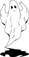Smiling ghost suitable for Halloween designs. Spooky character with large eyes and a black shadow, perfect for festive decorations. vector