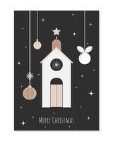 stylish simple merry christmas card with building in minimalist style. digital graphic art for xmas greetings vector