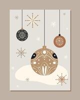 stylish simple flat card with christmas tree toys in minimalist style. graphic art for xmas greetings vector