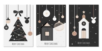stylish set of christmas cards in minimalistic flat style. graphic art of group xmas cards with greetings vector