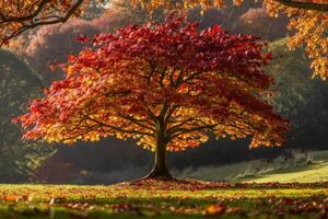 Beautiful red maple tree showing off its autumn colors in a park photo
