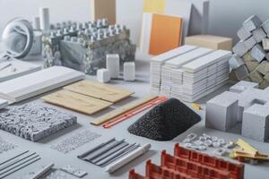 Architect arranging material samples for sustainable building project photo