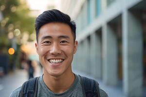 Pleasant Asian man smiling. Generate Ai photo