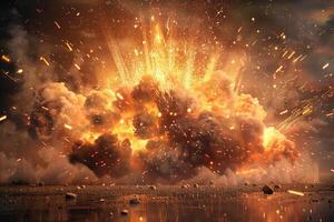 Grand display of fireworks exploding with vibrant sparks and smoke photo