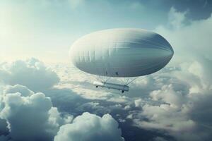 White airship flying over a cloudy sky on a sunny day photo