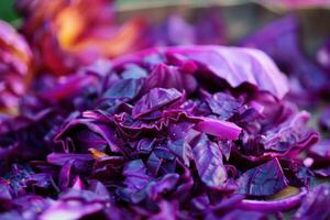Close up of chopped red cabbage showing vibrant purple color photo