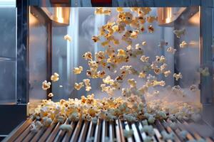 Popcorn machine exploding with freshly made popcorn photo