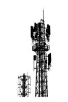 Silhouette of Communication Towers Against White Background Highlighting Modern Telecommunication Infrastructure photo