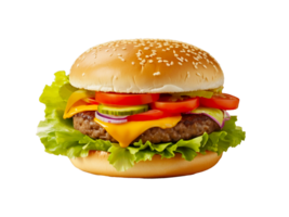 A burger with bacon cheese and bacon isolated on transparent background png