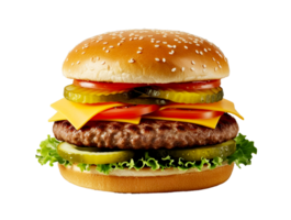 A Delicious burger with bacon cheese and bacon isolated on transparent background png