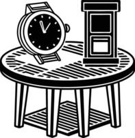Table with clock and table lamp vector